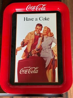 Excellent Condition! ✨ Coca Cola Tray with Red Rim - Petty's Fine Foods Design